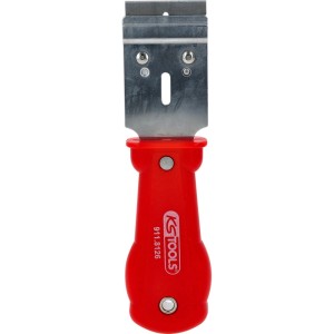 KS TOOLS Plakettenschaber mit rotem Kunststoffgriff und 38 mm Metallklinge zum Entfernen von Resten.