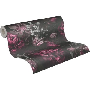 A.S. Création Vliestapete mit Blumenmuster in Lila und Schwarz.