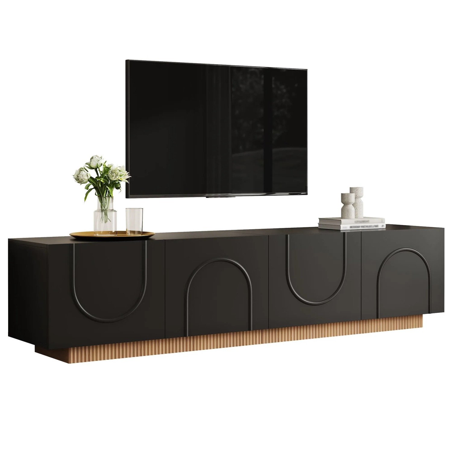 Merax TV Lowboard mit Türen Bogenfront Stauraum Wohnzimmer