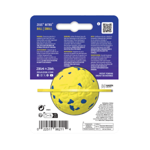 Zeus Nitro Ball Hundespielzeug, gelb-blauer Ball mit Noppen, Größe S.