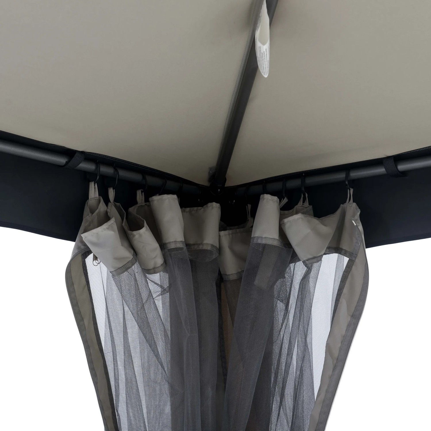 Detailaufnahme: Grauer Sunjoy Stoff-Pavillon Roseg (300x300 cm) mit Moskitonetz.