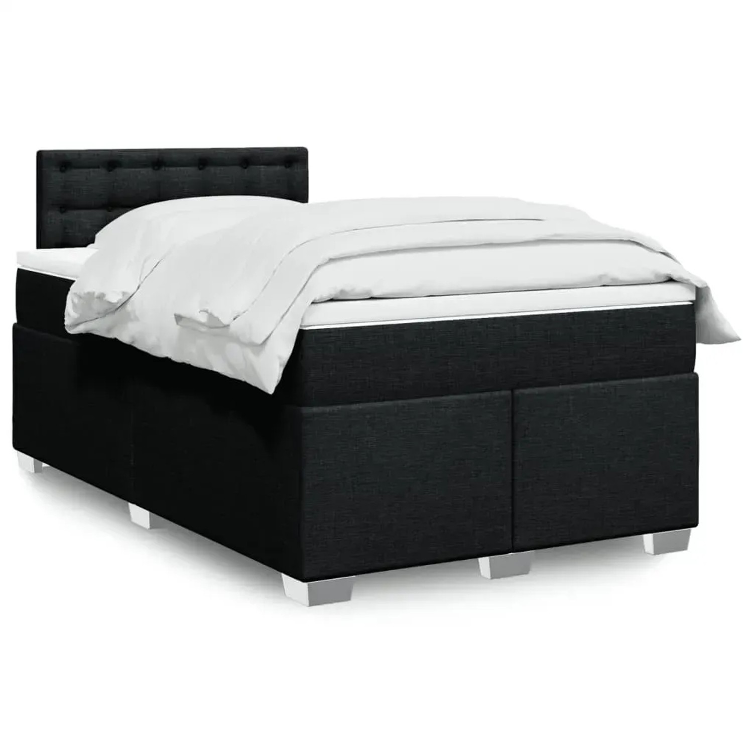 Schwarzes vidaXL Boxspringbett 120x200 cm mit Matratze und Kopfteil.