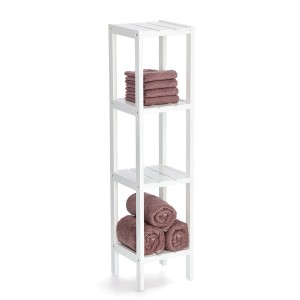 Weißes Zeller Standregal mit 4 Ablagen aus MDF, ideal für Bad oder kleine Nischen.