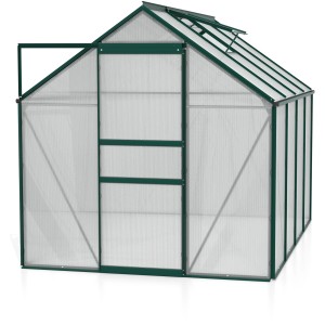 Vitavia Gewächshaus Venus 5000, 5 m², grün, mit geöffneter Tür. Ideal für Pflanzenaufzucht.