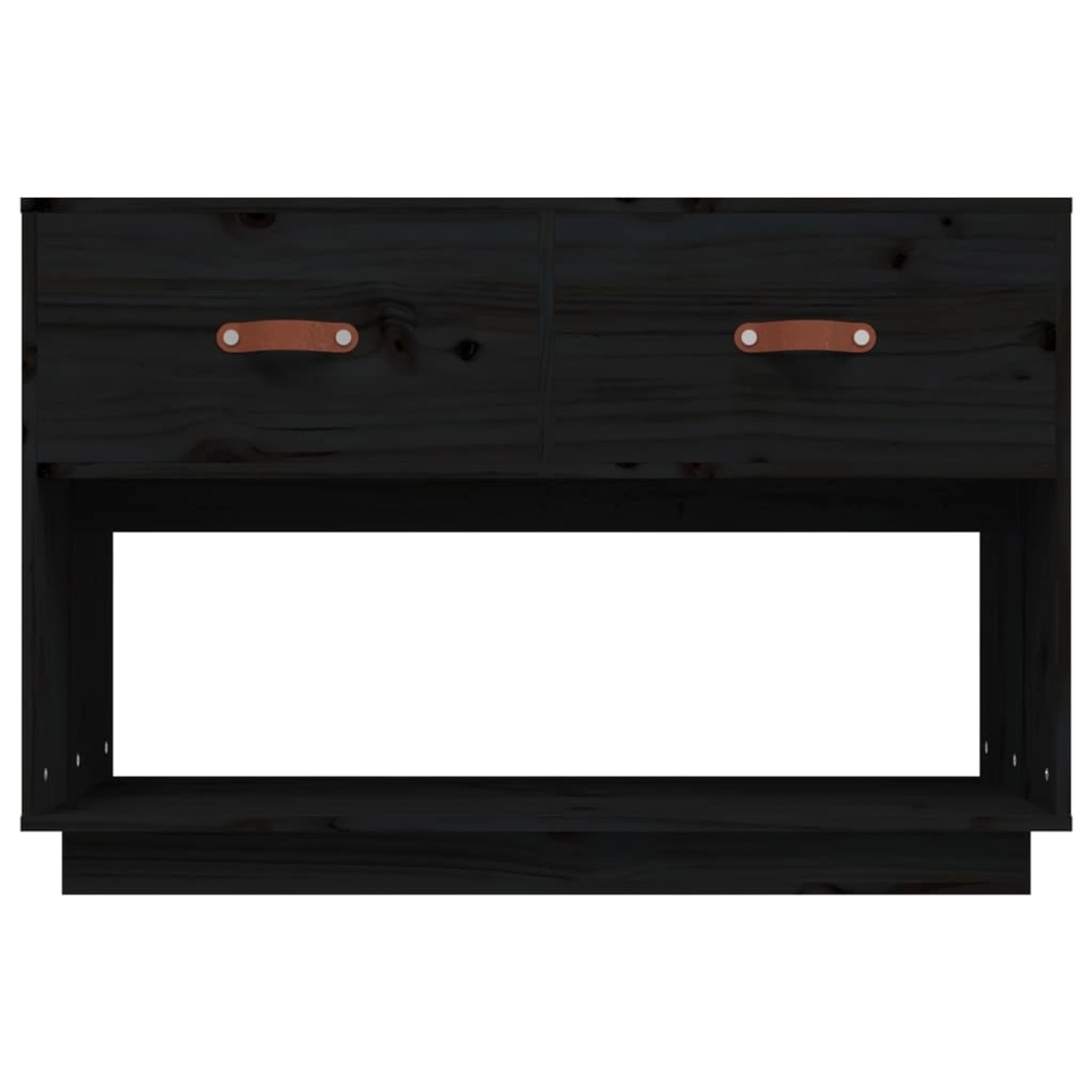 Schwarzer VidaXL TV-Schrank (90 cm) aus Kiefernholz mit zwei Schubladen und offenem Fach.