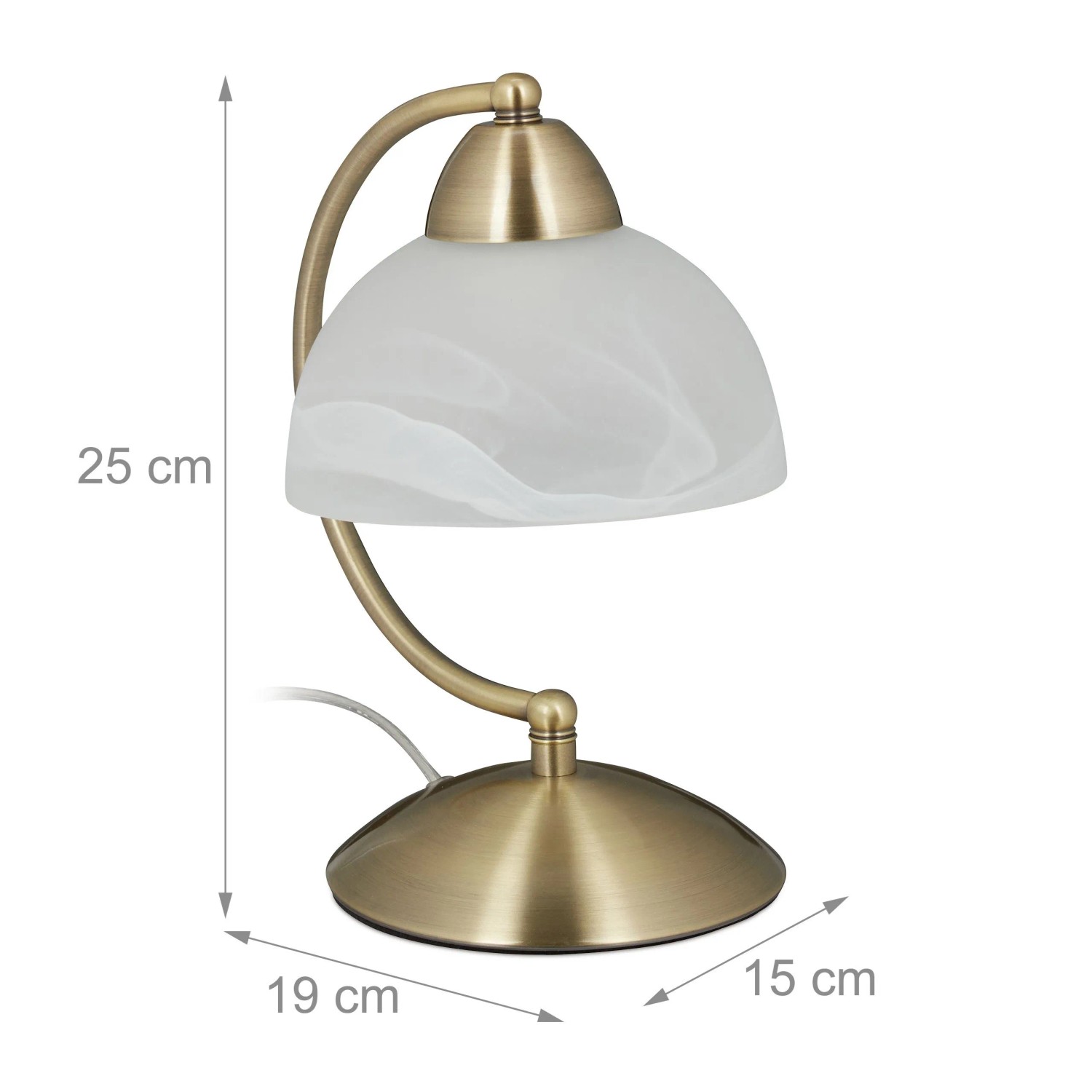 Relaxdays Tischlampe Metall Glas Messing Touch Dimmbar 25 cm x 15 cm x 19 cm 0,75 kg_4