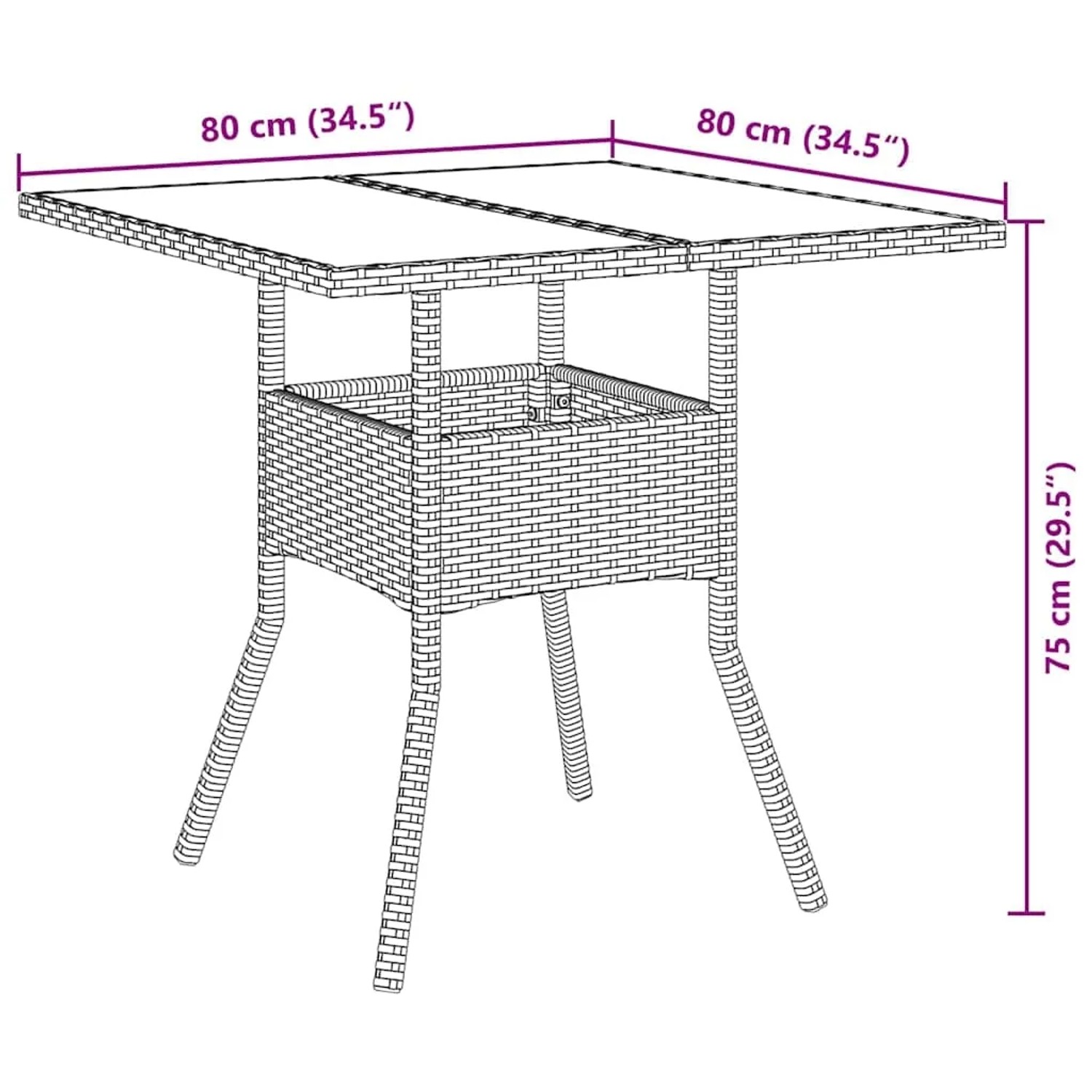 vidaXL Garten Essgruppe, 5-tlg, grau, Poly Rattan, Tisch mit Maßen.