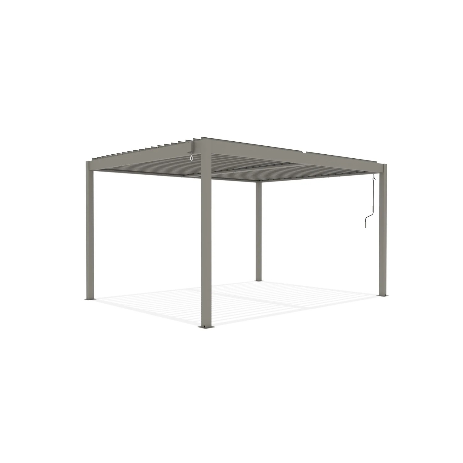 Freistehende, taupefarbene Cazeboo Piana Bioklimatische Pergola 4x3m aus Aluminium.