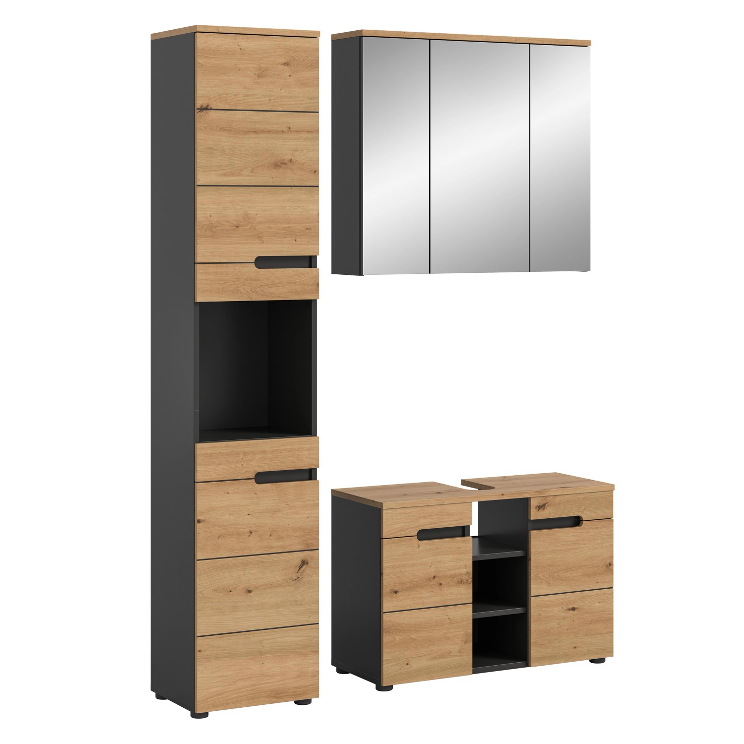 Badkombination Canu m. Spiegelschrank Artisan/Grau 133 cm 3-tlg.