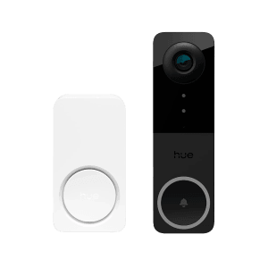 Philips Hue Türklingelkamera mit Sirene, kabelgebunden, in Schwarz und Weiß. Für smarte Videoüberwachung.