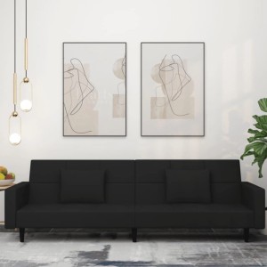 Schwarzes vidaXL Schlafsofa 2-Sitzer aus Samt mit Kissen.
