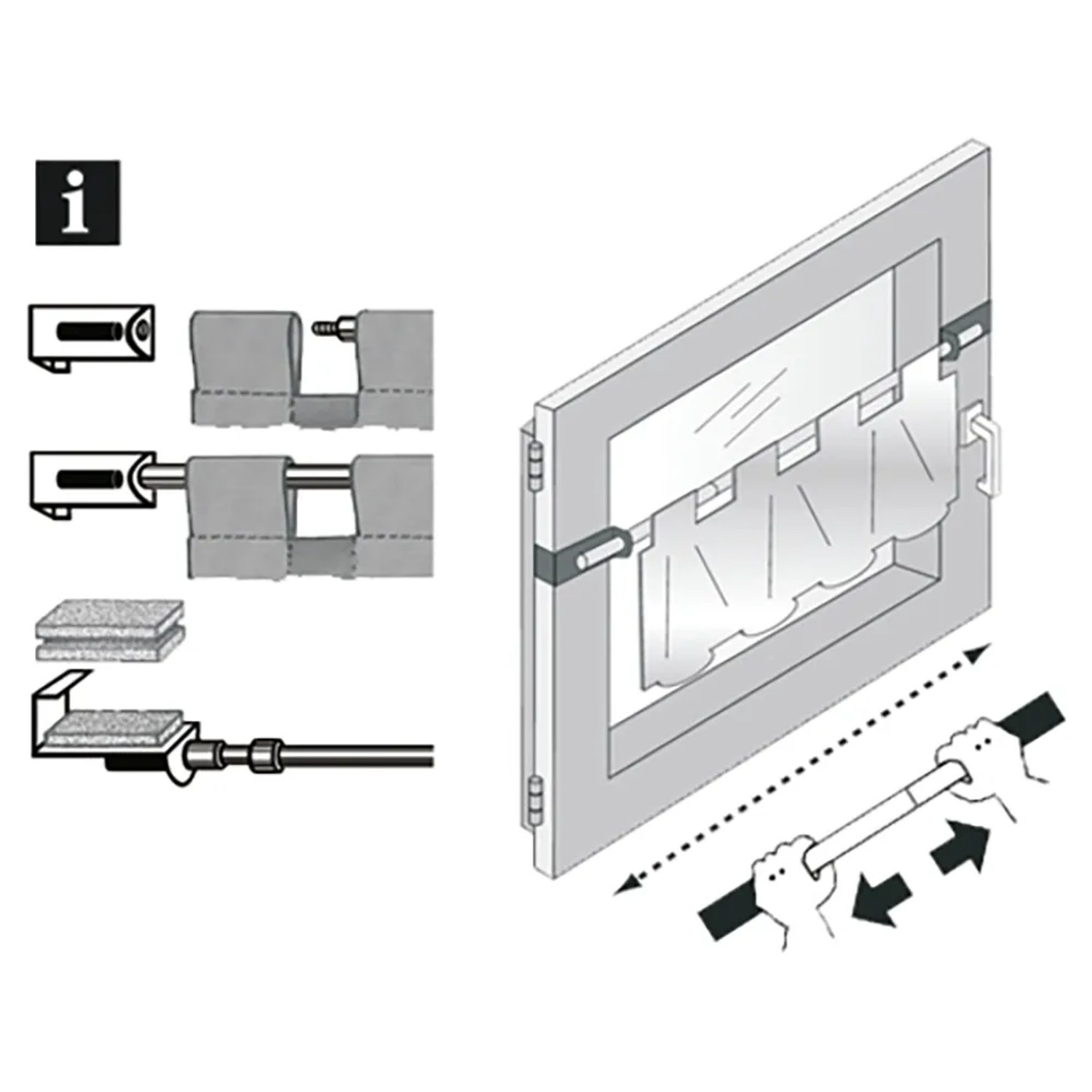 Montage einer schwarzen Gardinia Spannvitrage (40-60cm) am Fensterflügel ohne Bohren.