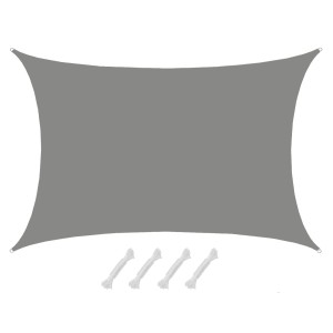 Rechteckiges, wasserdichtes AMANKA Sonnensegel, 7x5 m, grau, mit Befestigungsseilen.