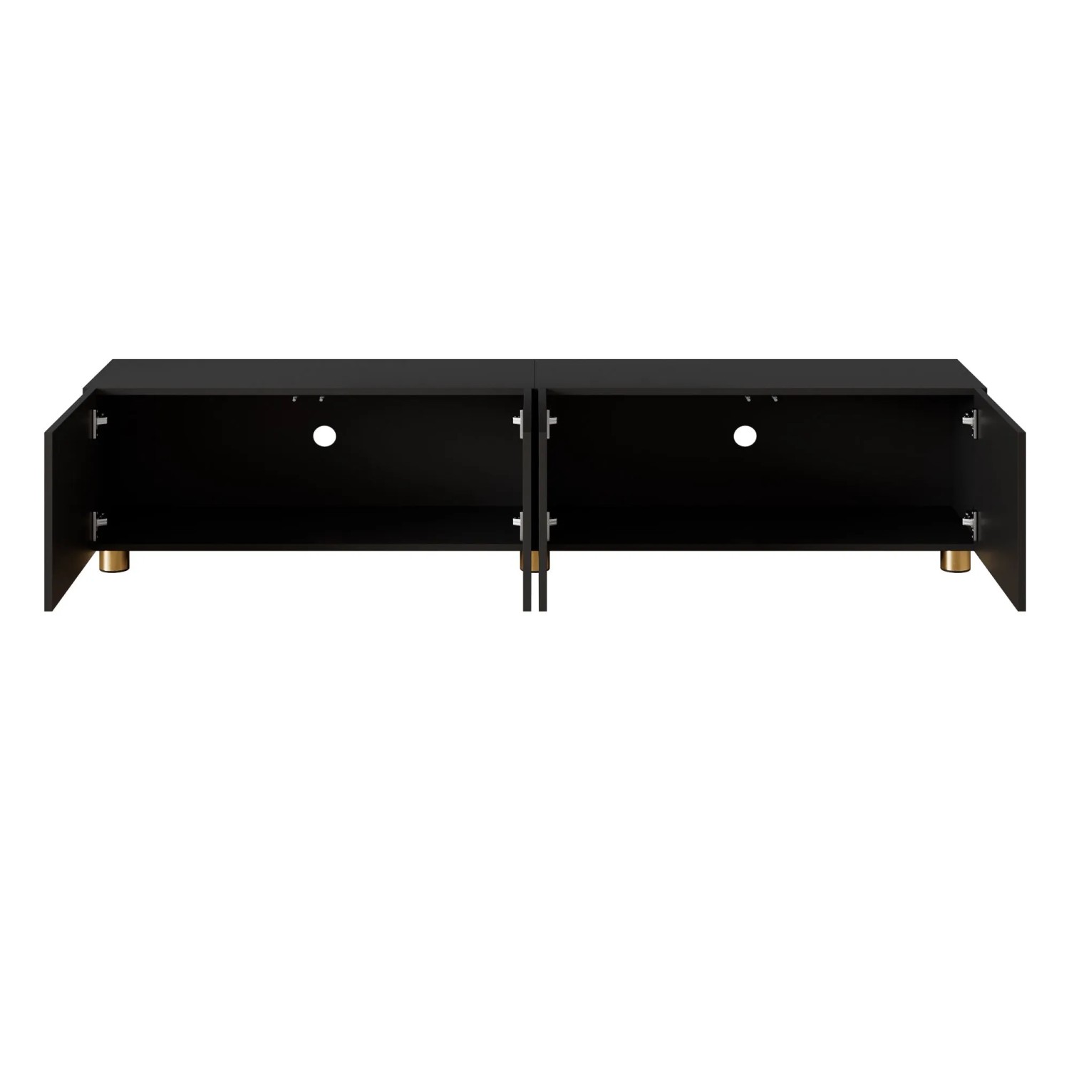 okwish TV-Schrank Lowboard mit Bogenrelief 4 Türen Metallfüße Wohnzimmer 180x35x40cm Schwarz