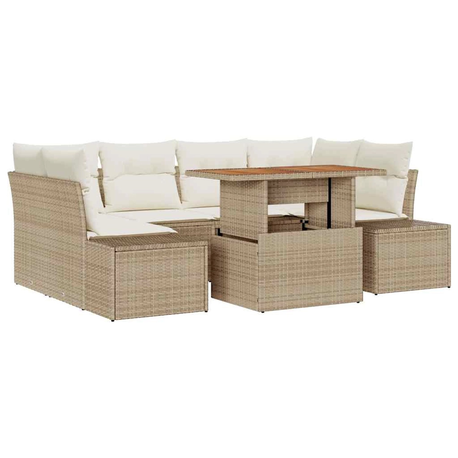 vidaXL Garten-Sofa-Set mit Speicher 7-Tlg Beige Poly Rattan 3358654 günstig online kaufen