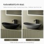 Emke Aufsatzwaschbecken, ovale Form, in Mattschwarz und Mattgrau für Badezimmer.
