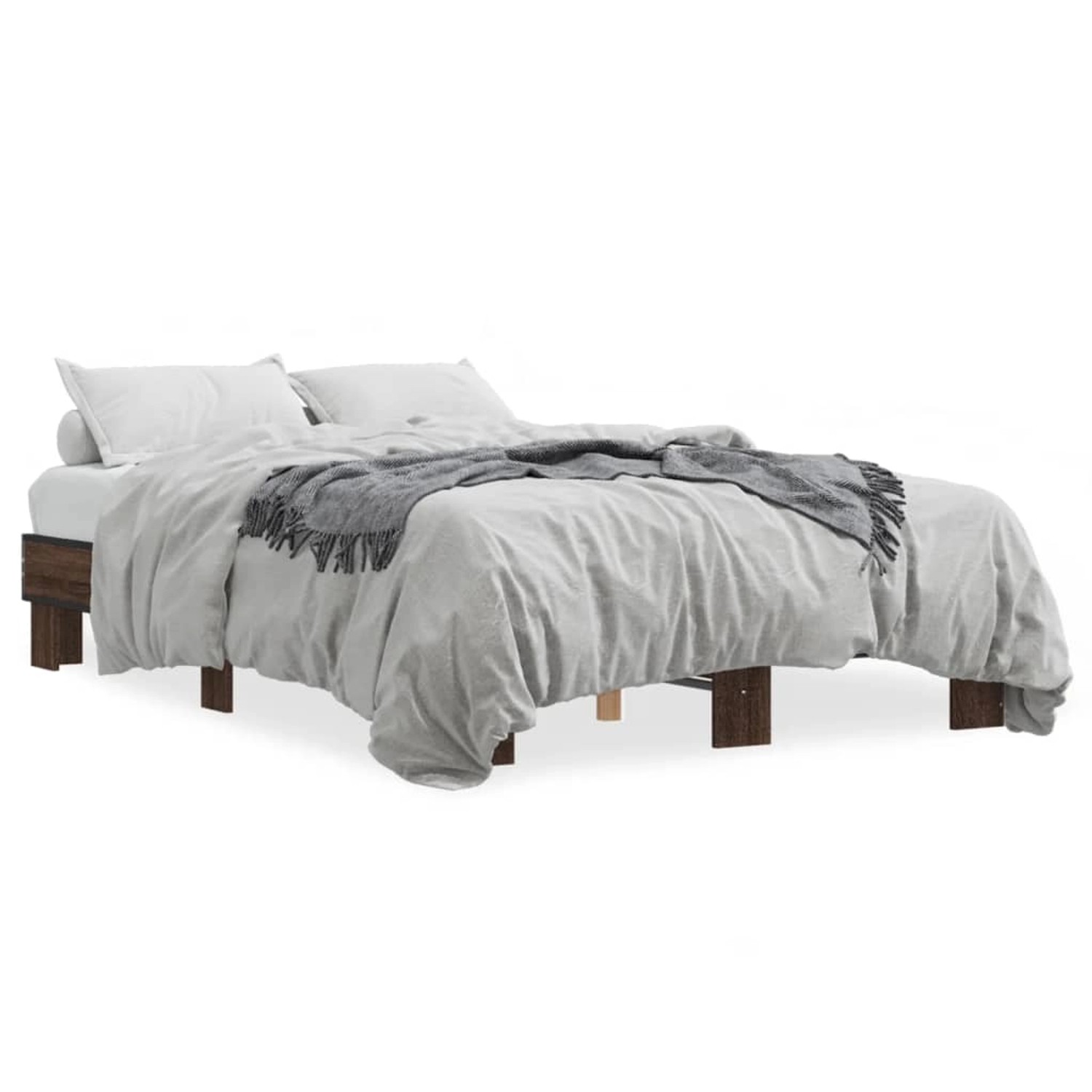 vidaXL Bettgestell Braun Eichen-Optik 135x190 cm Holzwerkstoff Metall 84589 günstig online kaufen