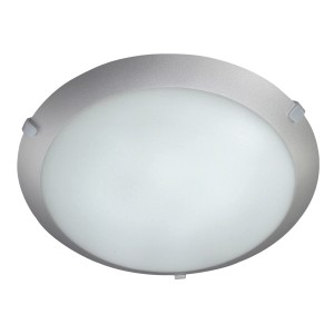 Silbergraue Eglo Wand- und Deckenleuchte Avril mit weißem, satiniertem Glas.