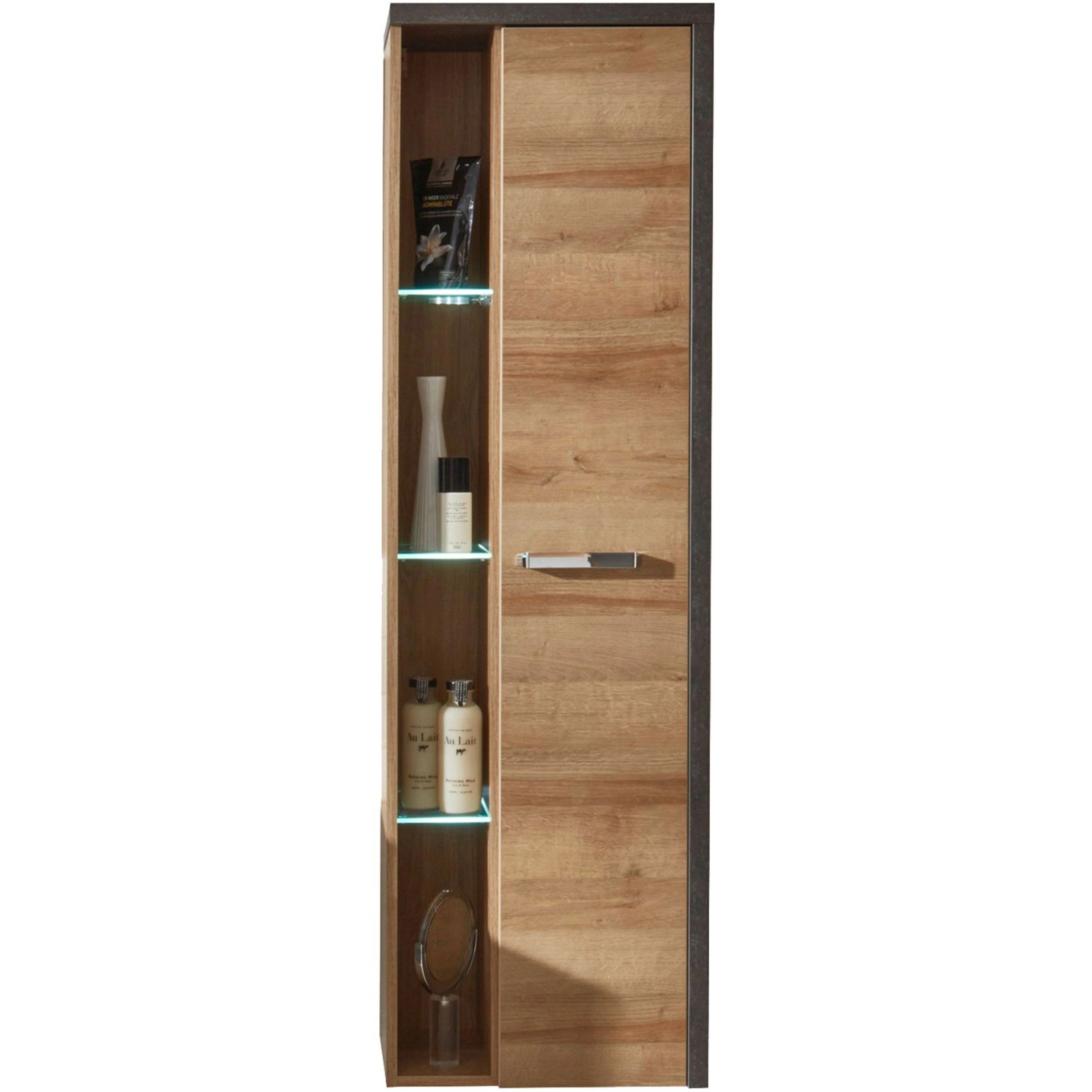 Trendteam Bad-Hängeschrank Eiche Riviera Honig, 48 cm, mit Softclose-Türen und Regalfächern.