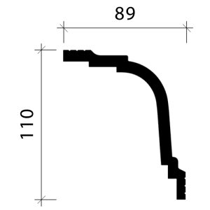 Abbildung eines Musters der PROFHOME Eckleiste S-650244 mit Maßangaben.