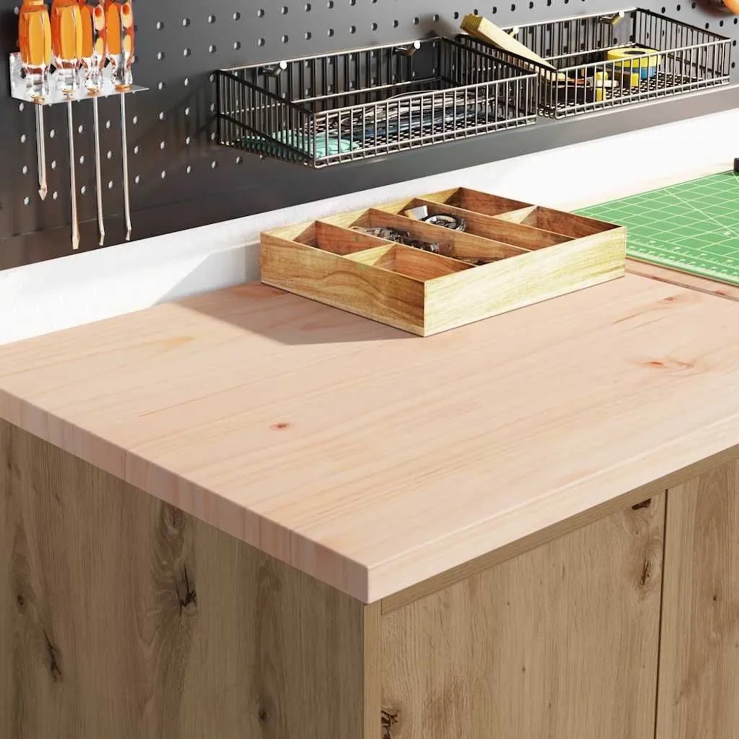 vidaXL Garagenschrank Set, 6-teilig, Artisan-Eiche. Werkzeugschrank mit Arbeitsfläche und Wandregalen.