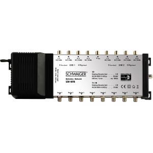 Schwaiger SAT Multischalter 9/8 für zwei Satelliten und 8 Teilnehmer, Anschlüsse oben und unten.