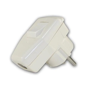 Weißer world-trading-net Winkelstecker mit Schalter, 230V, 16A.