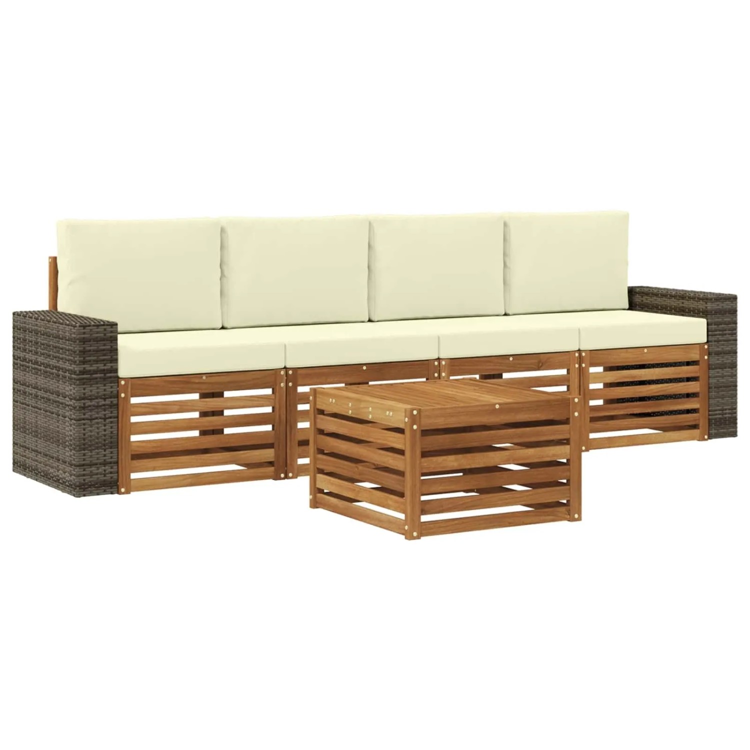 vidaXL Outdoor-Sofagarnitur 5 Stk Natur und Creme Massivholz Akazie 3384006