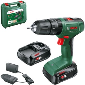 Bosch EasyImpact 18V-40 Akku-Schlagbohrschrauber Set mit 2 Akkus, Ladegerät und Koffer.