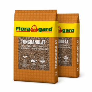 Zwei braune Floragard Tongranulat Säcke, je 5 Liter, für Hydrokultur und Drainage. Ideal für Pflanzen in Töpfen.