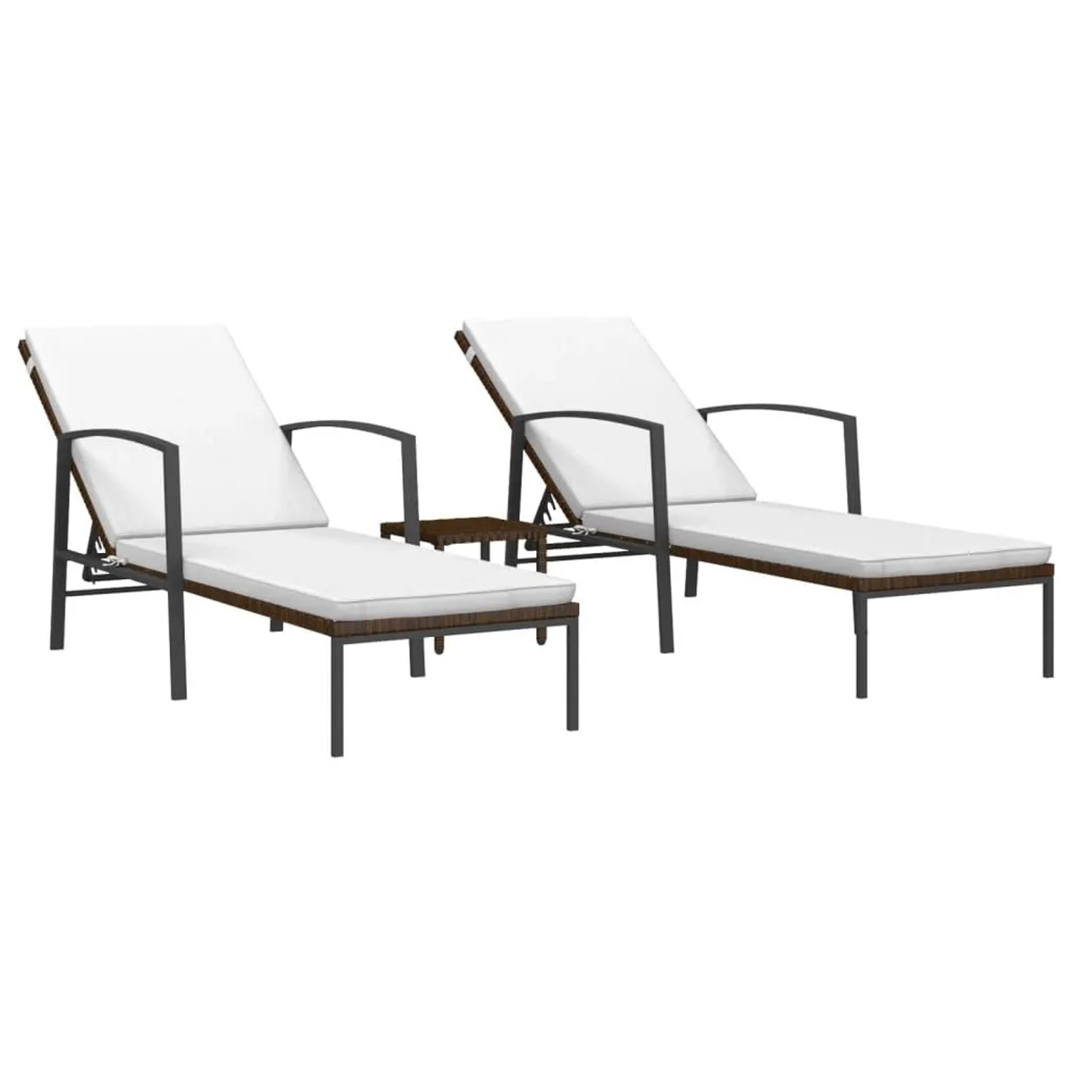 Furnicato Sonnenliegen 2 Stk Mit Tisch Poly Rattan Braun 195x60x 53-95  Cm Und 30x30x31 Cm