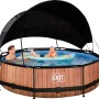 EXIT Wood Pool, Ø 300 cm, braun, mit Filterpumpe und Sonnensegel. Stahlrahmenpool mit Holzoptik.