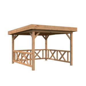Braun tauchgrundierter Palmako Pavillon Lenna Set 301 aus Holz, 300x300 cm, mit Geländer.