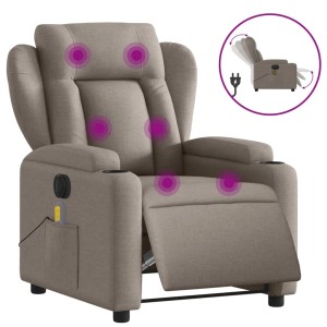 Elektrischer Massagesessel Taupe mit Getränkehalter und Vibrationsmassage.