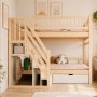 Massivholz Etagenbett 140x200 cm in Natur mit Stauraum-Leiter und Schublade. Ideal für Kinderzimmer.