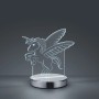 Chromfarbene LED Tischleuchte Karo mit Einhorn-Motiv, 17,5x17x12cm.