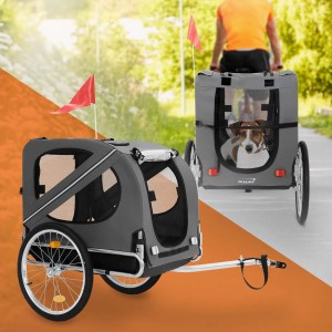 Hauki Hundeanhänger/Buggy 2in1, klappbar, grau, bis 40kg. Fahrradanhänger für Hunde.