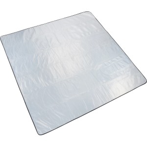 Silberne Picknickdecke 200x200 cm mit schwarzer Umrandung, ideal für Camping & Outdoor.