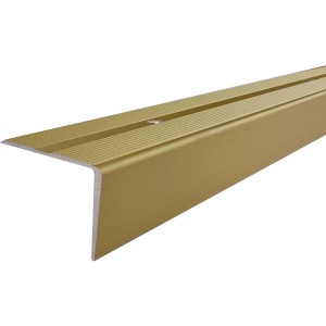 Goldenes Arcansas Treppenkantenprofil aus Aluminium, L-Form, 21x21x2000 mm.