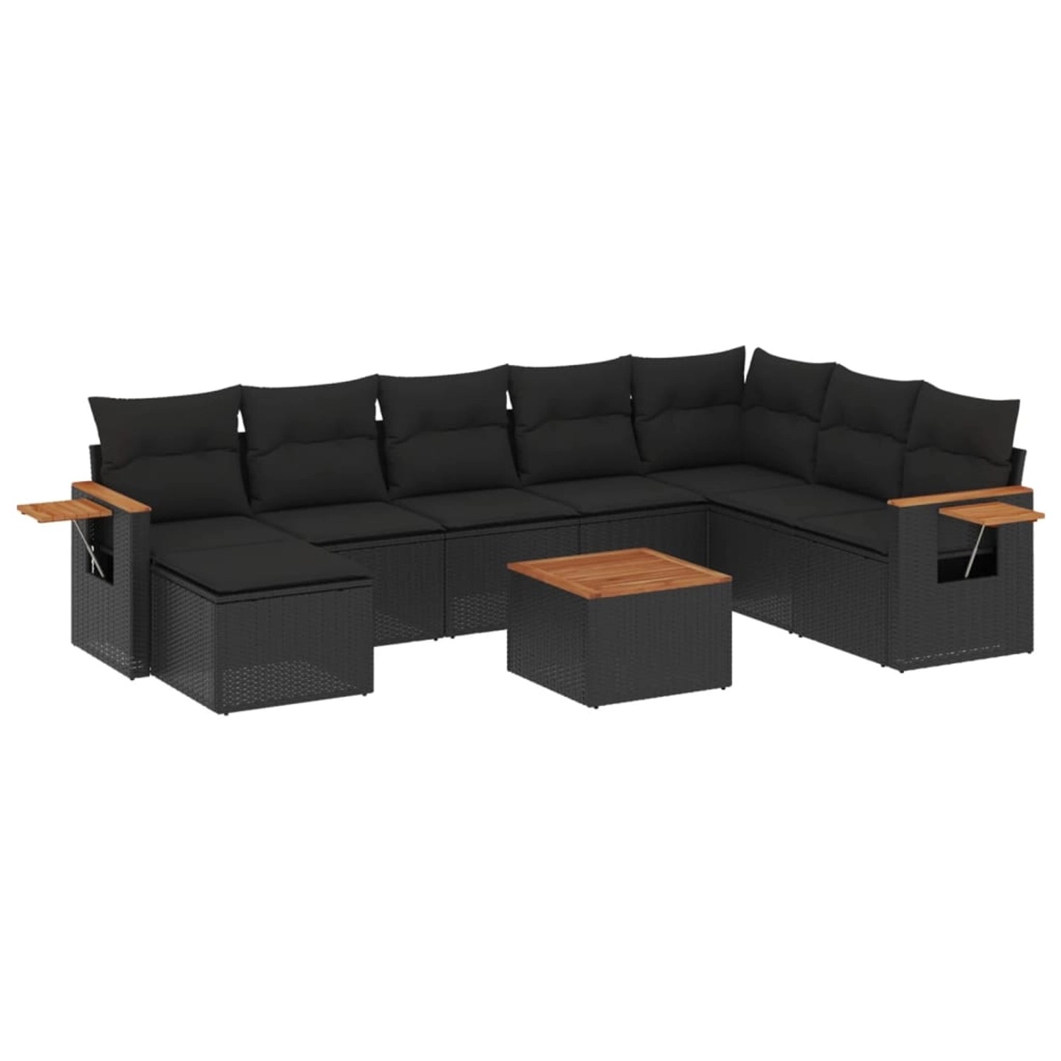 vidaXL 9-Tlg Garten-Sofagarnitur mit Kissen Schwarz Poly Rattan 3227091