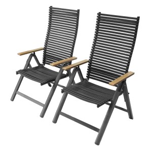 2er-Set Leco Klapp-Funktionssessel Juno, anthrazit. Gartenstühle mit Holzarmlehnen und verstellbarer Rückenlehne.