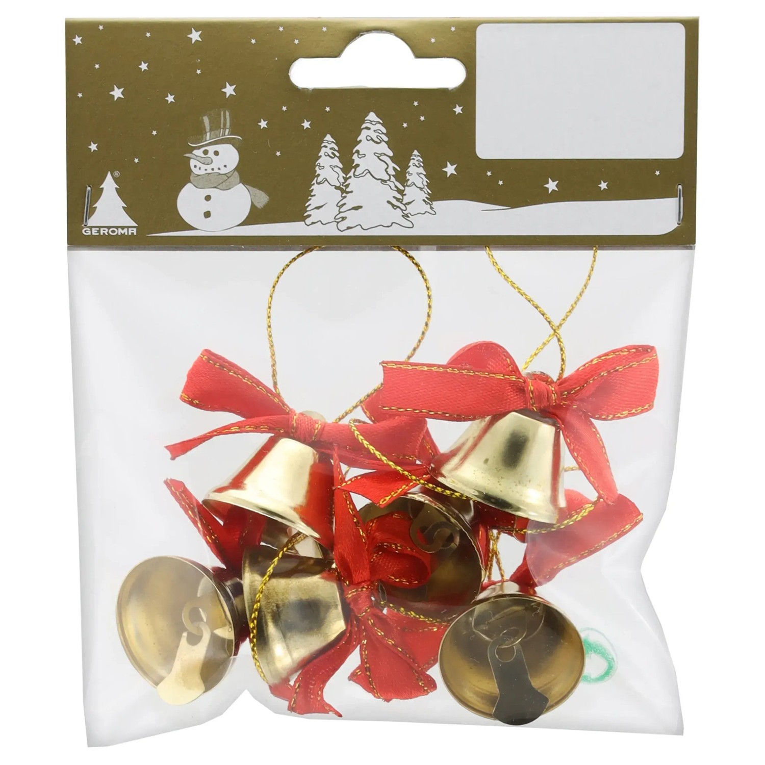 Weihnachts-Deko Metallglöckchen mit Schleife zum Hängen 2,2 cm Gold-Rot 6 Stück