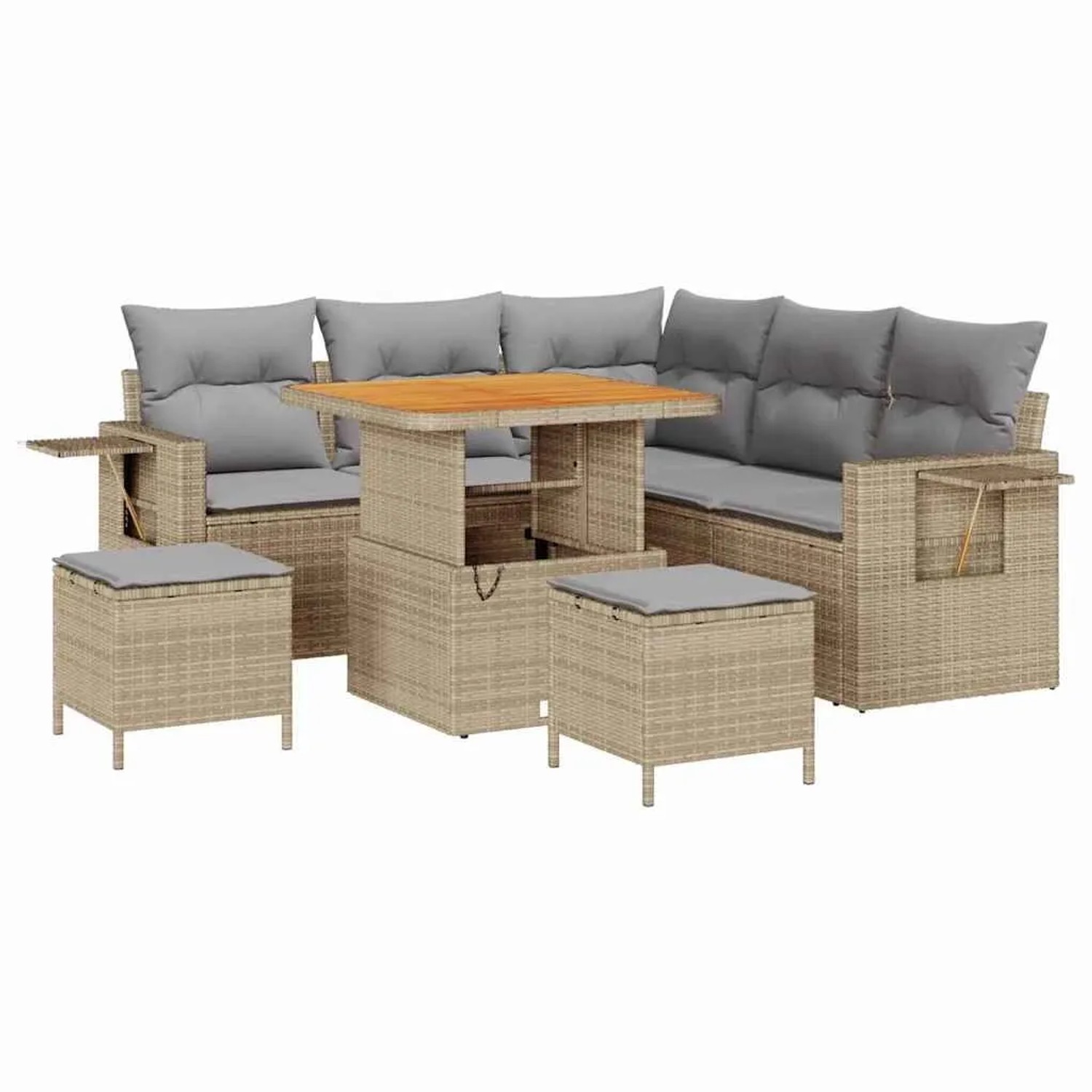 vidaXL Gartensofa-Set mit Kissen 9 Stk Beige und Hellgrau Poly-Rattan 33636 günstig online kaufen