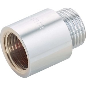Verchromte Hahnverlängerung aus Messing, 18,6 mm x 21 mm, 25 mm lang.