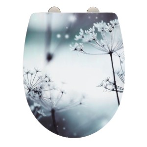 Wenko WC-Sitz Polar High Gloss mit Blumenmuster, Thermoplast, Absenkautomatik.
