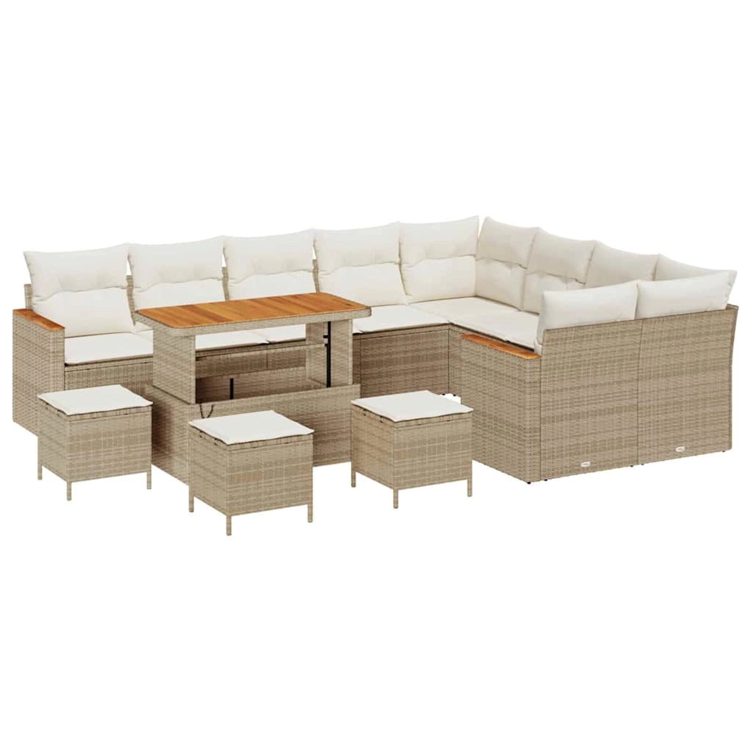 vidaXL Garten-Sofa-Set mit Kissen 13-Tlg Beige Poly Rattan 3363091 günstig online kaufen