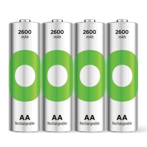 4er-Pack GP Recyko AA Akkus, 2600 mAh, wiederaufladbar.