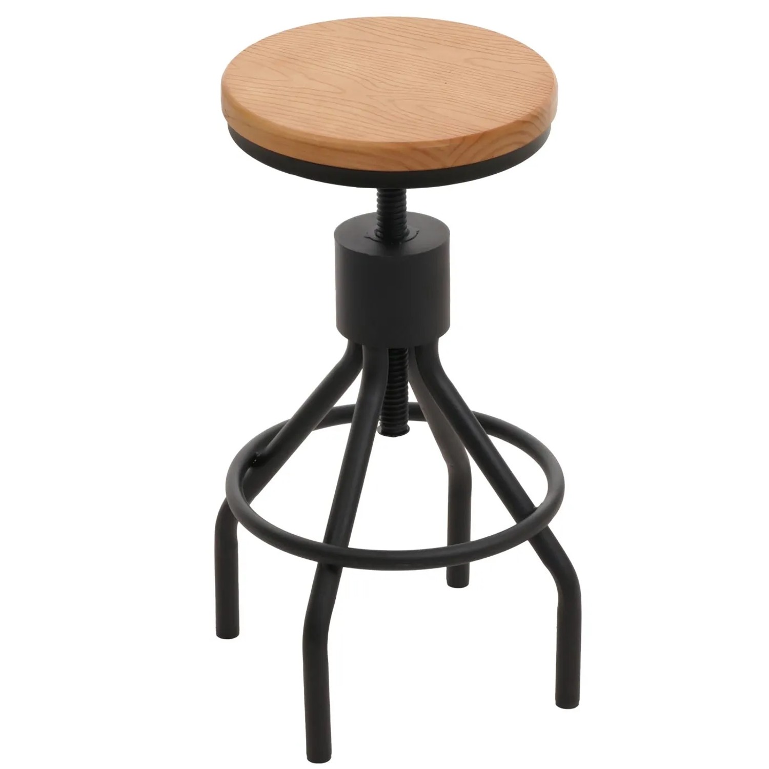 2er-Set Barhocker N17 im Industrie-Design mit Holz-Sitzfläche und schwarzem Metallgestell.