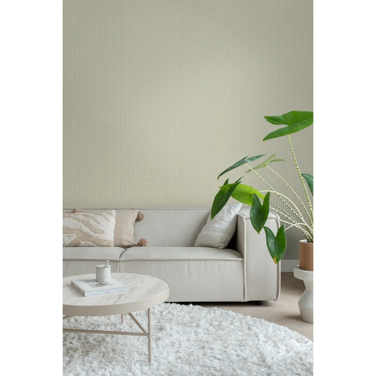 ESTAhome Vliestapete mit grafischen Linien in Salbeigrün (50x900cm). Dekorative Tapete für Wohnraum.