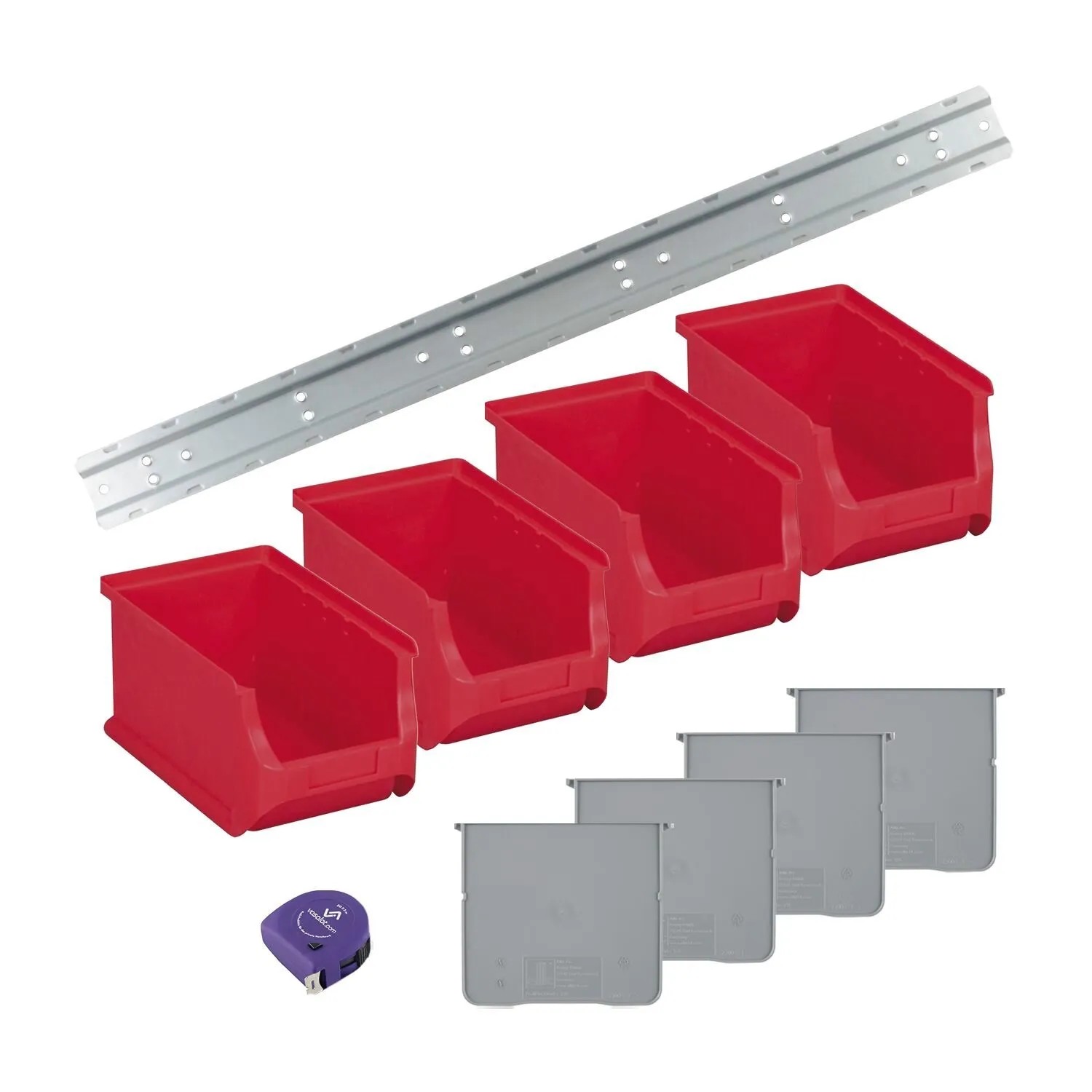 vasalat Set Stapelboxen Größe 3 235x150x125 mm Rot mit Schiene & Trennsteg 4 Stück